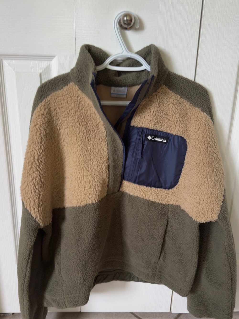 Columbia Olive, Tan & Navy Sherpa Half-Zip Pullover